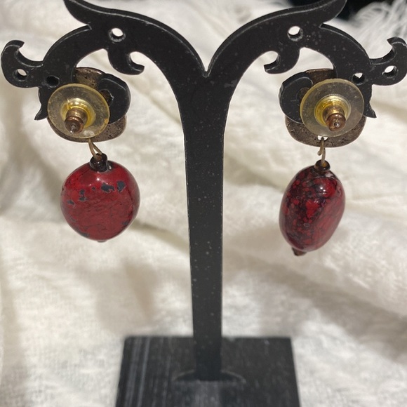 Howlite Ibis Jasper stones Vintage bracelet with Howlite and silver earrings - Picture 5 of 9